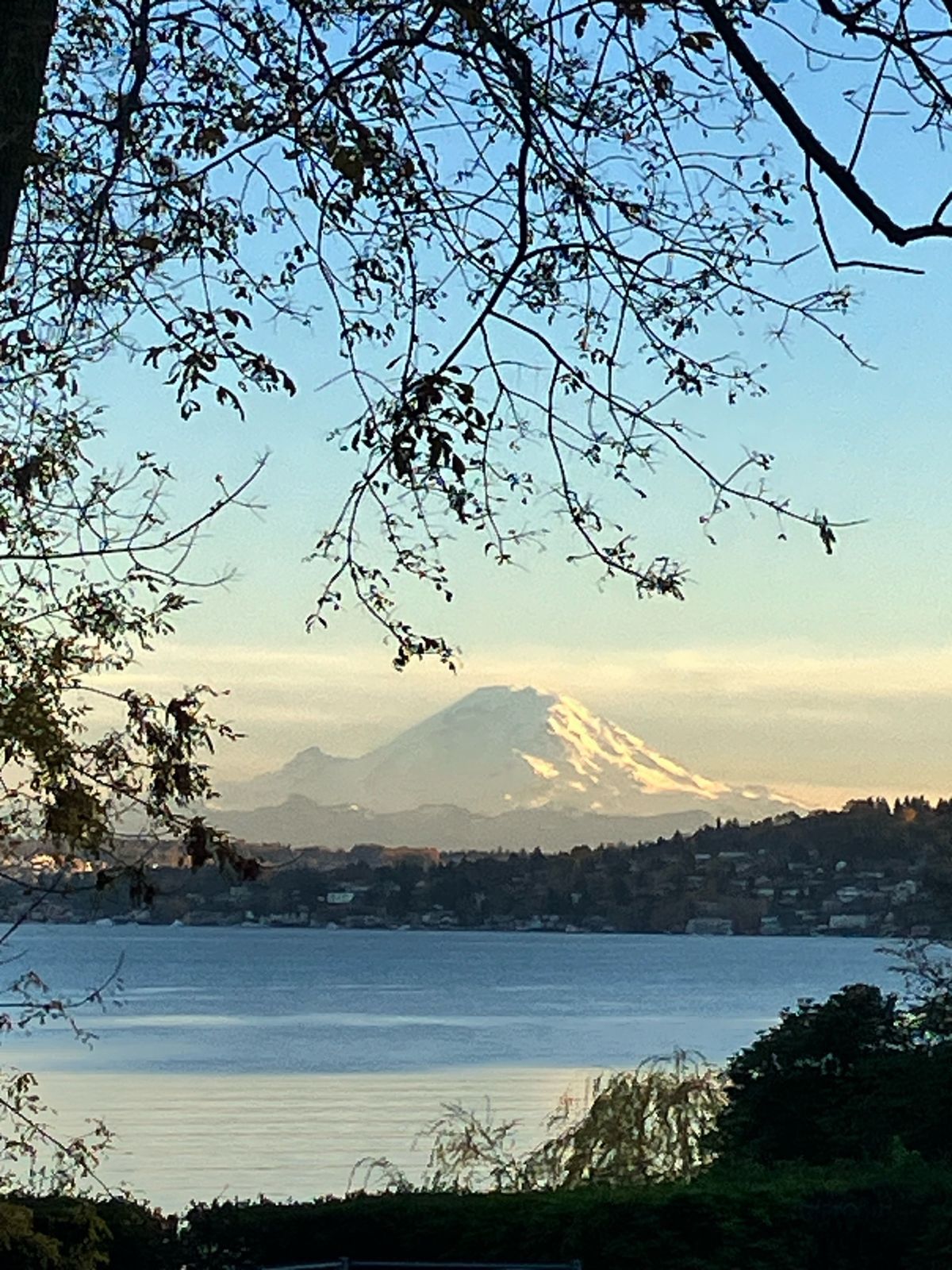 Lake Washington, with Rainier behind it.