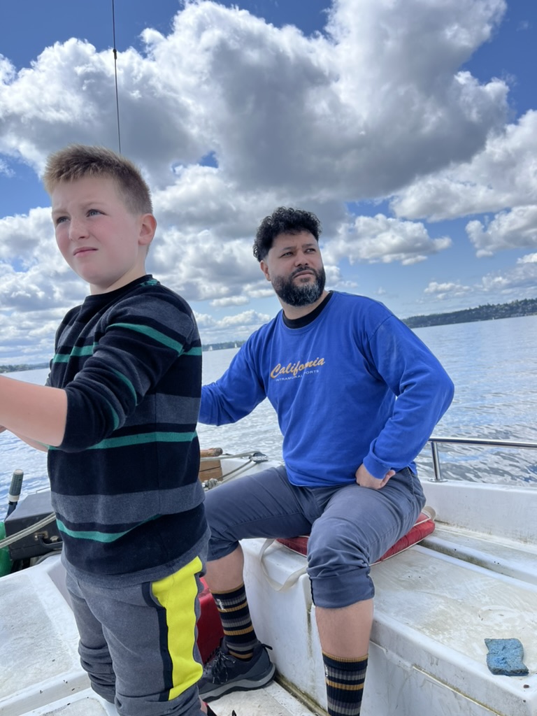 Biko and Wiley sailing Jasmine, underway under new command.