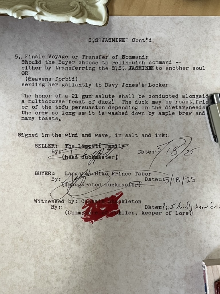 Close view of the typed transfer document, first page.