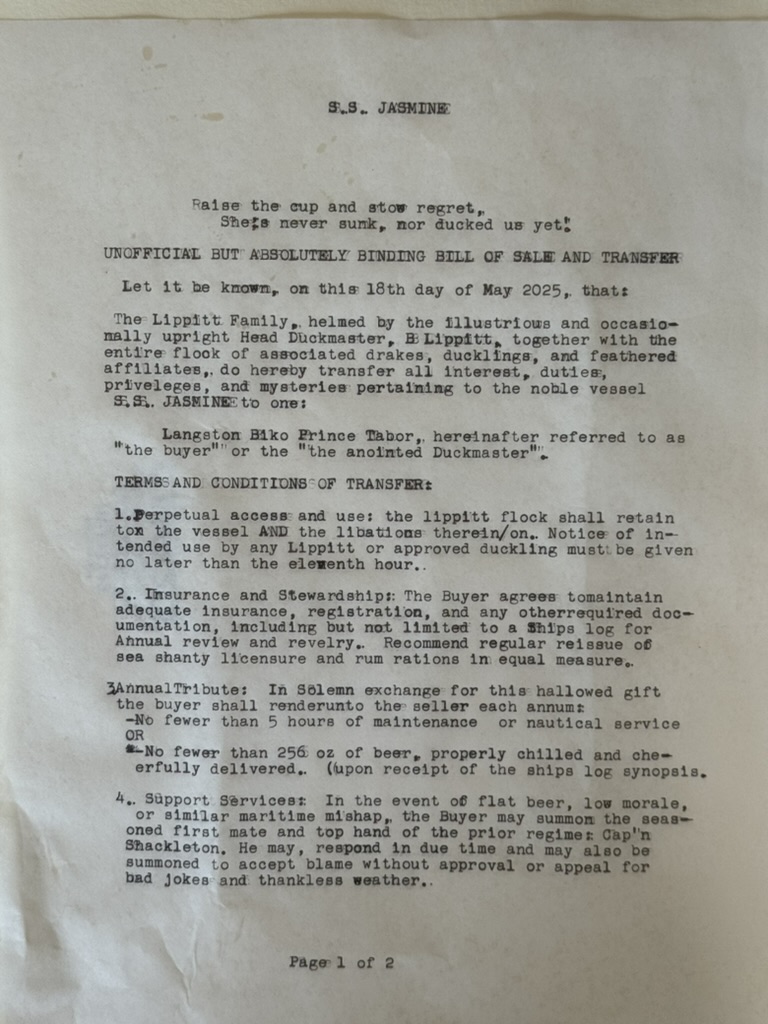 Close view of the typed transfer document, continued.